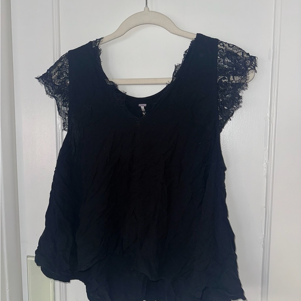 Free People Black Lace Sleeve Women's Top